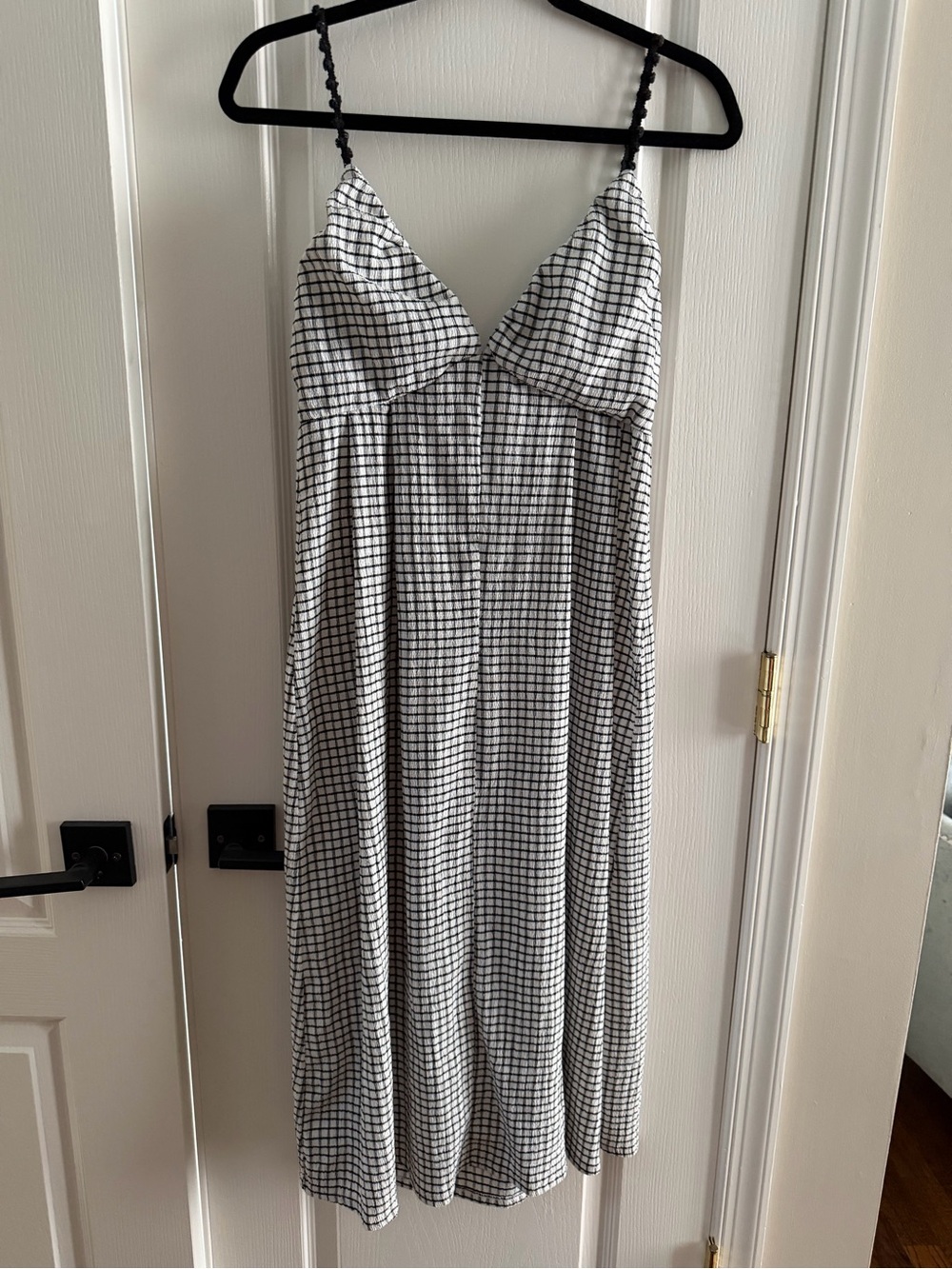 Zara Black and White Checked Spaghetti-Strap Midi Dress